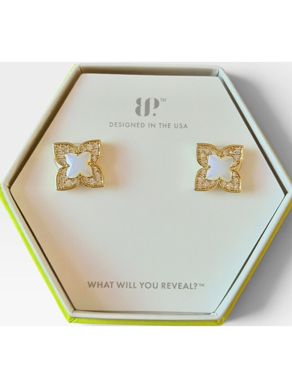Bomb Party Earrings Studs "Clovering Up" Moonstone Yellow Gold ER44569 Clover